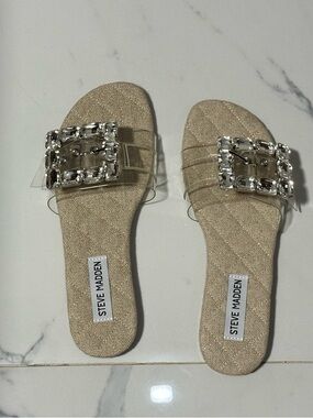 Steve Madden Clear Crystal Buckle Slide Sandals